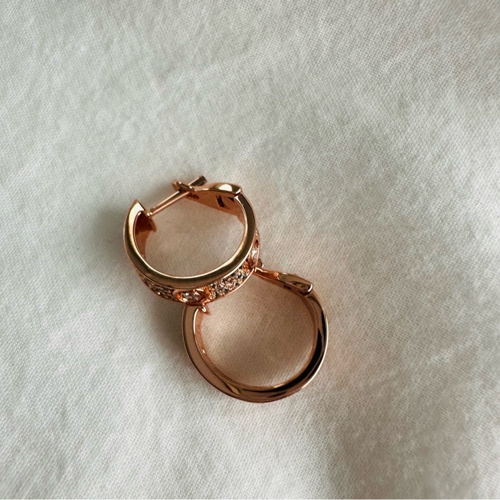 Love Earrings Sterling Silver 925 Simulated Diamond Pave 18k Rose Gold Overlay - Picture 4 of 11